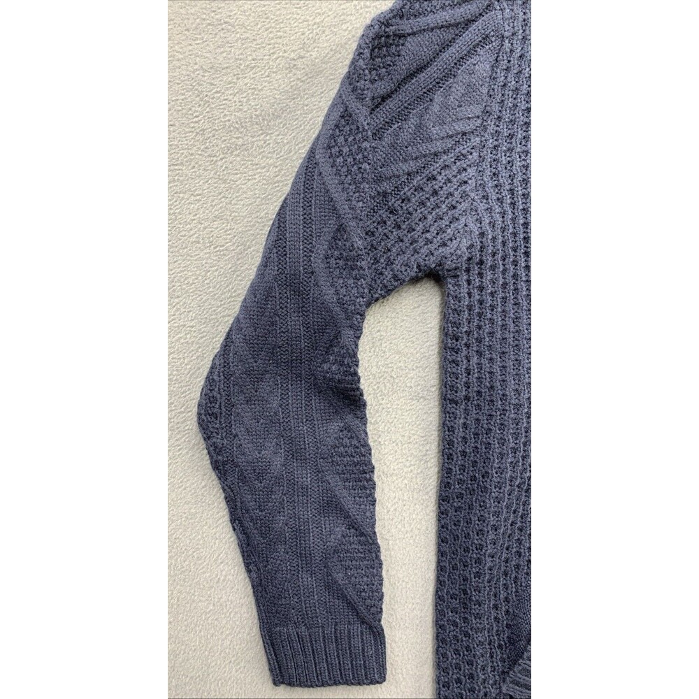 Mock Neck Chunky Knit Sweater Men’s Size L Blue Long Sleeves Pockets Toggles - Picture 9 of 13